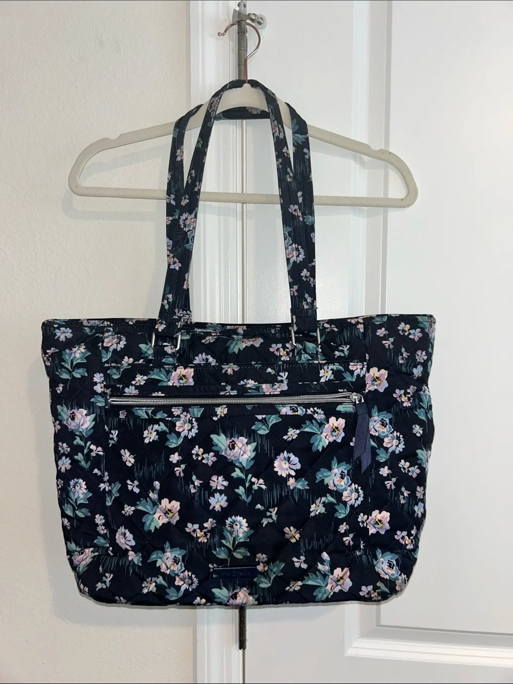 Vera Bradley Navy Floral Quilted Laptop Work Tote Briefcase Purse